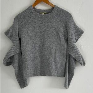 Gianni Bini Gray Mohair Wool Crew Neck Sweater Ruffle Sleeve Cutout Size XS